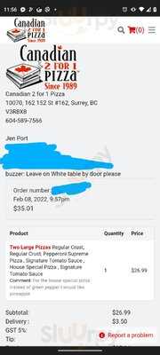 Canadian 2 For 1 Pizza