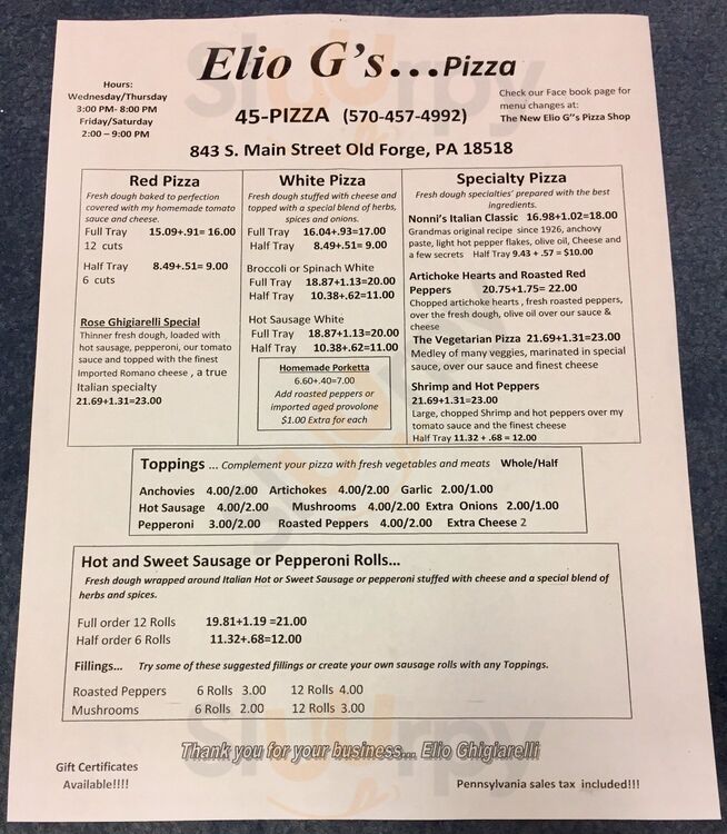 The New Elio G's Pizza Shop